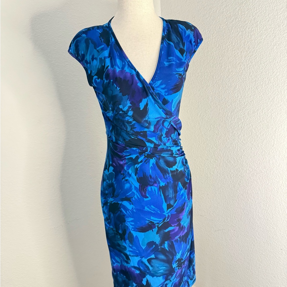 VINTAGE RAULPH LAUREN Floral Blue Wrap Dress